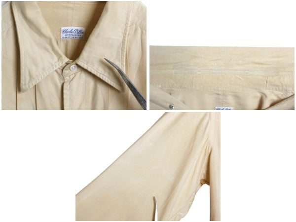 30s 40s ★ Charles Dillon プリーツ シャツ メンズ L 程/ 古着 ヴィンテージ プリ―テッド 長袖シャツ ドレス タキシード シルク ベージュ