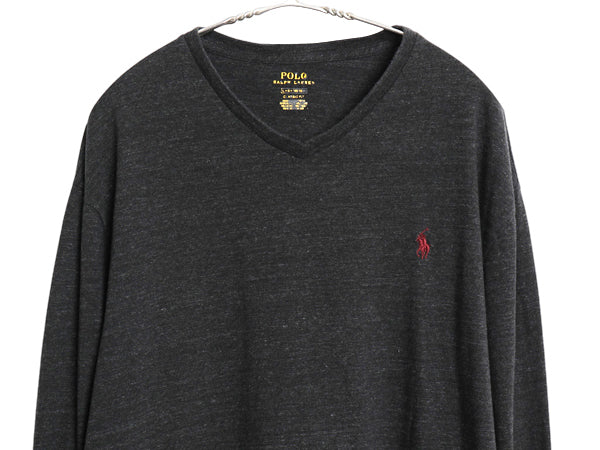 ポロ ラルフローレン Vネック 長袖 Tシャツ メンズ L ロンT ロングスリーブ コットン ワンポイント カットソー インナー シンプル ゆったり