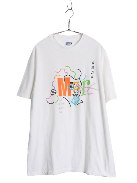 80s USA製 音楽 フェス アート イラスト プリント Tシャツ メンズ XL L 程 ヴィンテージ シングルステッチ グラフィック ヘビーウェイト 白