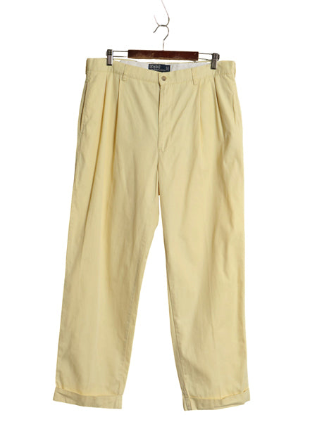 90s ポロ ラルフローレン チノ パンツ メンズ 36 30 オールド HAMMOND PANT コットン スラックス ツータック ストレート 裾ダブル イエロー