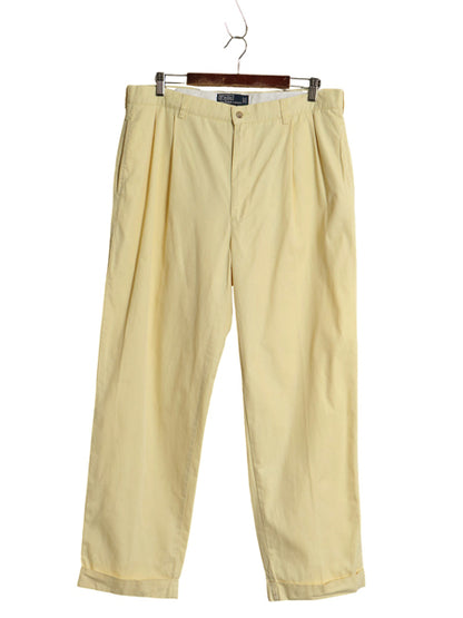 90s ポロ ラルフローレン チノ パンツ メンズ 36 30 オールド HAMMOND PANT コットン スラックス ツータック ストレート 裾ダブル イエロー