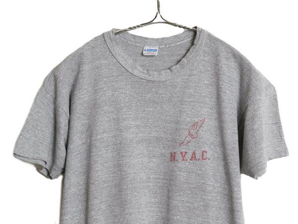 70s USA製 ★ チャンピオン ウイングフット 染込み プリント Tシャツ メンズ L / ヴィンテージ バータグ 88 12 霜降り 灰 シングルステッチ