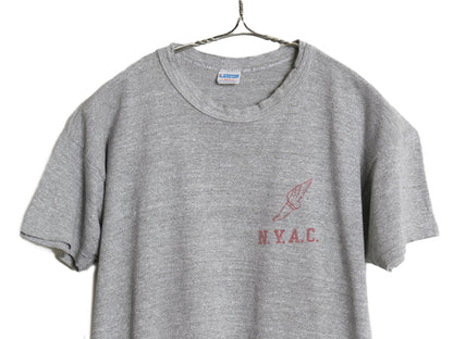 70s USA製 ★ チャンピオン ウイングフット 染込み プリント Tシャツ メンズ L / ヴィンテージ バータグ 88 12 霜降り 灰 シングルステッチ