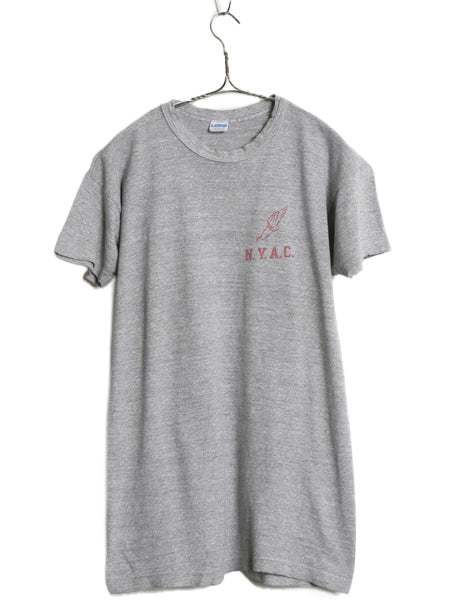 70s USA製 ★ チャンピオン ウイングフット 染込み プリント Tシャツ メンズ L / ヴィンテージ バータグ 88 12 霜降り 灰 シングルステッチ