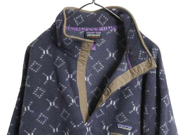 パタゴニア 総柄 ライトウェイト シンチラ スナップT メンズ XXL 古着 20年製 フリース プルオーバー ジャケット ハイネック 大きいサイズ