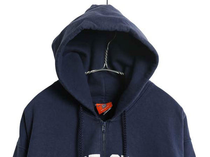 USA製 COAST GUARD フルジップ プリント スウェット フード パーカー メンズ M 古着 トレーナー 裏起毛 ヘビーウェイト 軍物 ミリタリー 紺