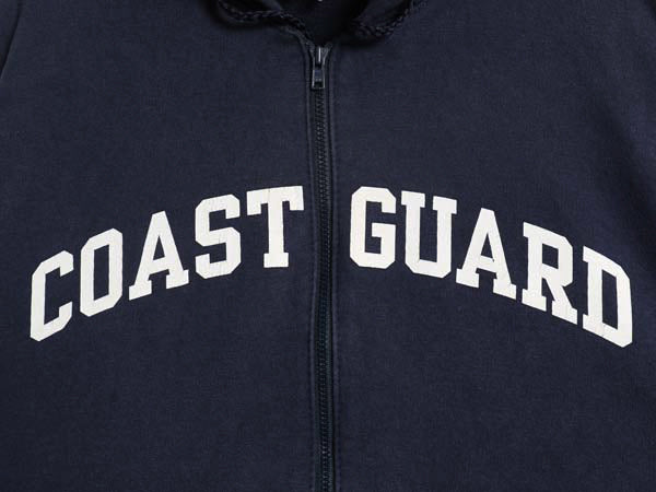 USA製 COAST GUARD フルジップ プリント スウェット フード パーカー メンズ M 古着 トレーナー 裏起毛 ヘビーウェイト 軍物 ミリタリー 紺