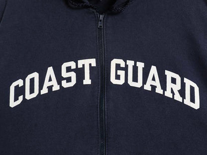 USA製 COAST GUARD フルジップ プリント スウェット フード パーカー メンズ M 古着 トレーナー 裏起毛 ヘビーウェイト 軍物 ミリタリー 紺