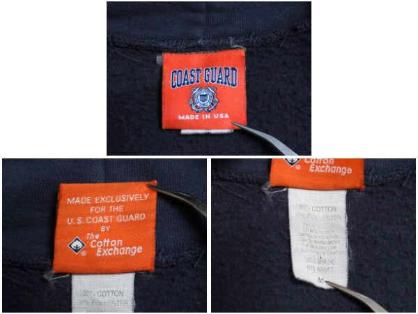 USA製 COAST GUARD フルジップ プリント スウェット フード パーカー メンズ M 古着 トレーナー 裏起毛 ヘビーウェイト 軍物 ミリタリー 紺