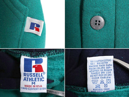 90s USA製 ラッセル ヘンリーネック スウェット フード パーカー メンズ M 90年代 オールド トレーナー RUSSELL 裏起毛 無地 プルオーバー