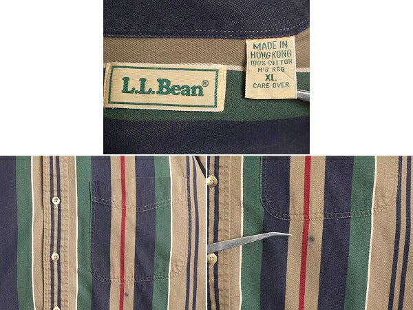 90s エルエルビーン ストライプ 長袖 シャツ メンズ XL 古着 90年代 オールド LLBean 長袖シャツ 大きいサイズ ポケット付き マルチカラー