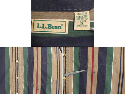 90s エルエルビーン ストライプ 長袖 シャツ メンズ XL 古着 90年代 オールド LLBean 長袖シャツ 大きいサイズ ポケット付き マルチカラー