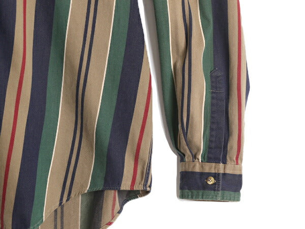 90s エルエルビーン ストライプ 長袖 シャツ メンズ XL 古着 90年代 オールド LLBean 長袖シャツ 大きいサイズ ポケット付き マルチカラー