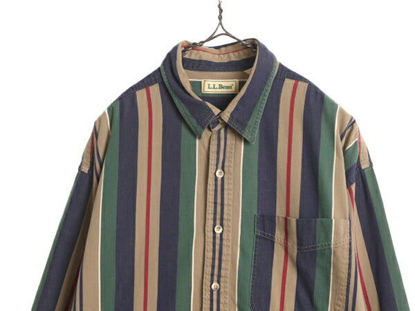 90s エルエルビーン ストライプ 長袖 シャツ メンズ XL 古着 90年代 オールド LLBean 長袖シャツ 大きいサイズ ポケット付き マルチカラー