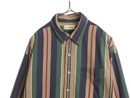 90s エルエルビーン ストライプ 長袖 シャツ メンズ XL 古着 90年代 オールド LLBean 長袖シャツ 大きいサイズ ポケット付き マルチカラー