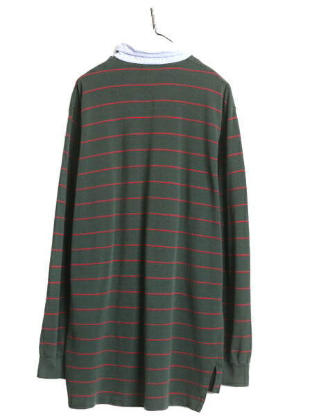 90s ラルフローレン ボーダー 鹿の子 ボタンダウン 長袖 ポロシャツ メンズ XL / 古着 90年代 オールド ポロ 長袖シャツ 大きいサイズ 薄手