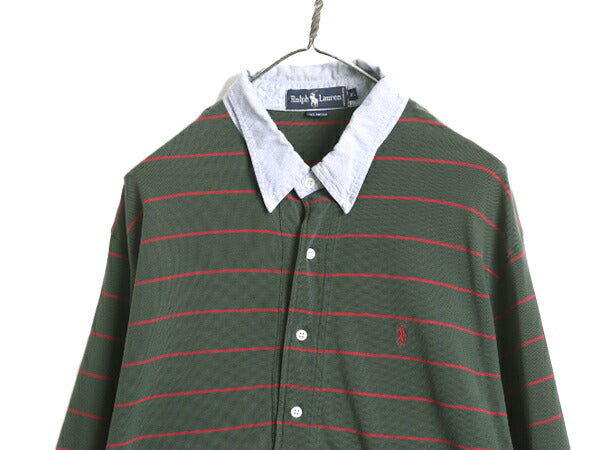 90s ラルフローレン ボーダー 鹿の子 ボタンダウン 長袖 ポロシャツ メンズ XL / 古着 90年代 オールド ポロ 長袖シャツ 大きいサイズ 薄手