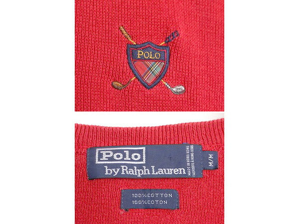 90s 初期 ポロ ゴルフ ラルフローレン コットン ニット ベスト メンズ レディース M / 90年代 POLO GOLF 重ね着 Vネック ワンポイント 赤