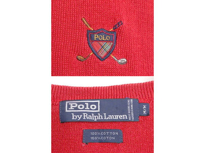 90s 初期 ポロ ゴルフ ラルフローレン コットン ニット ベスト メンズ レディース M / 90年代 POLO GOLF 重ね着 Vネック ワンポイント 赤