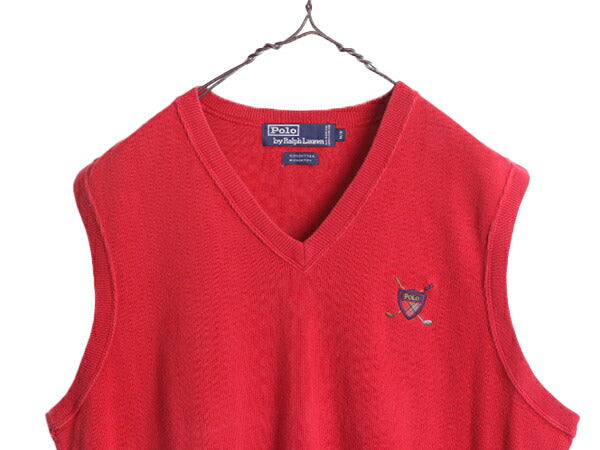 90s 初期 ポロ ゴルフ ラルフローレン コットン ニット ベスト メンズ レディース M / 90年代 POLO GOLF 重ね着 Vネック ワンポイント 赤