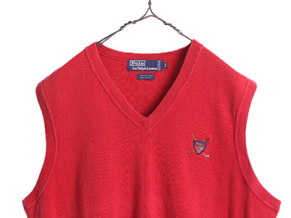 90s 初期 ポロ ゴルフ ラルフローレン コットン ニット ベスト メンズ レディース M / 90年代 POLO GOLF 重ね着 Vネック ワンポイント 赤