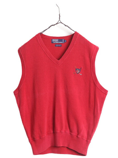 90s 初期 ポロ ゴルフ ラルフローレン コットン ニット ベスト メンズ レディース M / 90年代 POLO GOLF 重ね着 Vネック ワンポイント 赤