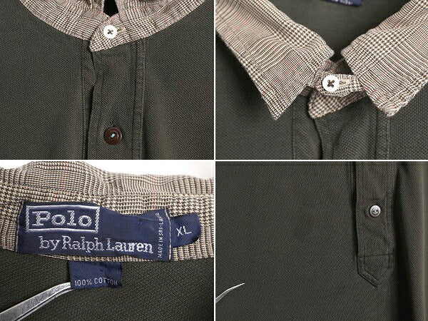 90s ポロ ラルフローレン タブカラー 鹿の子 長袖 ポロシャツ メンズ XL 古着 90年代 オールド 長袖シャツ ポニー無し カノコ 大きいサイズ