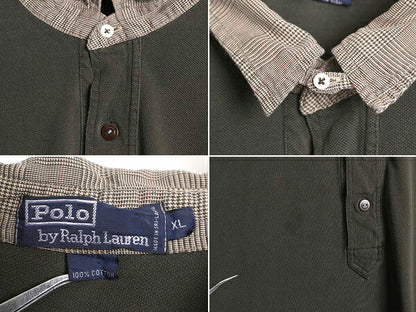 90s ポロ ラルフローレン タブカラー 鹿の子 長袖 ポロシャツ メンズ XL 古着 90年代 オールド 長袖シャツ ポニー無し カノコ 大きいサイズ