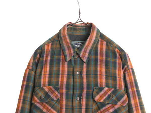 90s ウールリッチ 中綿 キルティング ライナー付き チェック フランネル シャツ メンズ L / 古着 90年代 Woolrich ネルシャツ 長袖シャツ
