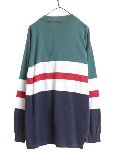 90s エディーバウアー モックネック ボーダー 長袖 Tシャツ メンズ XL 程 古着 90年代 オールド Eddie Bauer ラガーシャツ 素材 ロンT 厚手