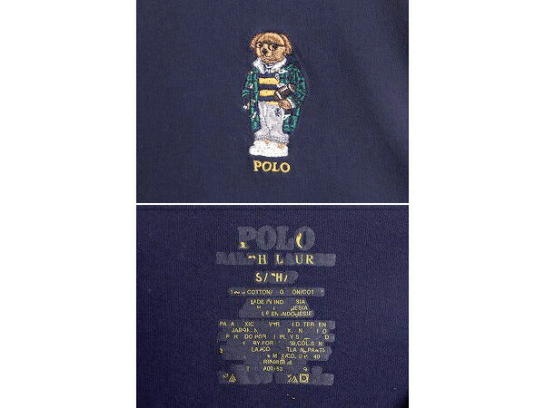 ポロベアー ポロ ラルフローレン 長袖 Tシャツ メンズ S / 古着 ロンT キャラクター ワンポイント 紺 ポロベア 刺繍 クルーネック ネイビー