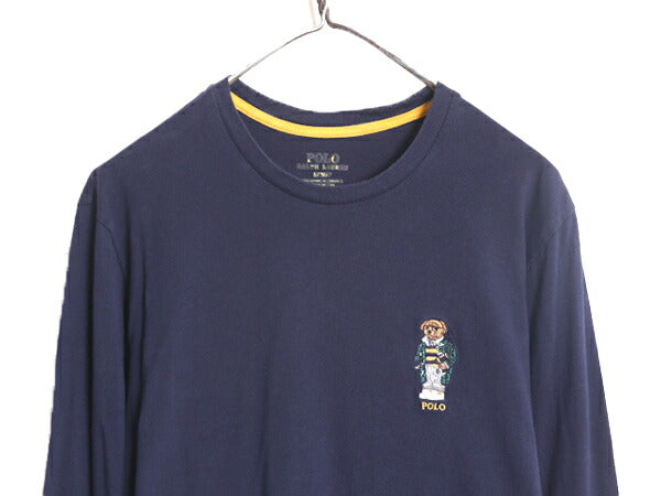 ポロベアー ポロ ラルフローレン 長袖 Tシャツ メンズ S / 古着 ロンT キャラクター ワンポイント 紺 ポロベア 刺繍 クルーネック ネイビー