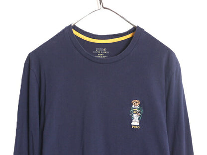 ポロベアー ポロ ラルフローレン 長袖 Tシャツ メンズ S / 古着 ロンT キャラクター ワンポイント 紺 ポロベア 刺繍 クルーネック ネイビー