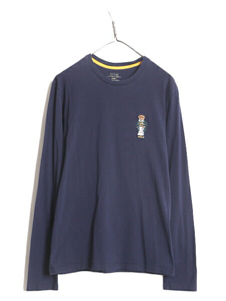 ポロベアー ポロ ラルフローレン 長袖 Tシャツ メンズ S / 古着 ロンT キャラクター ワンポイント 紺 ポロベア 刺繍 クルーネック ネイビー