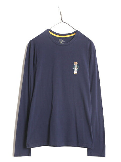ポロベアー ポロ ラルフローレン 長袖 Tシャツ メンズ S / 古着 ロンT キャラクター ワンポイント 紺 ポロベア 刺繍 クルーネック ネイビー