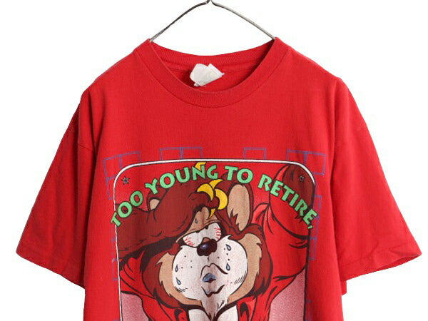 90s ワーナー タズマニアンデビル プリント 半袖 Tシャツ メンズ XL 程/ オールド キャラクター イラスト ヘビーウェイト 大きいサイズ 赤