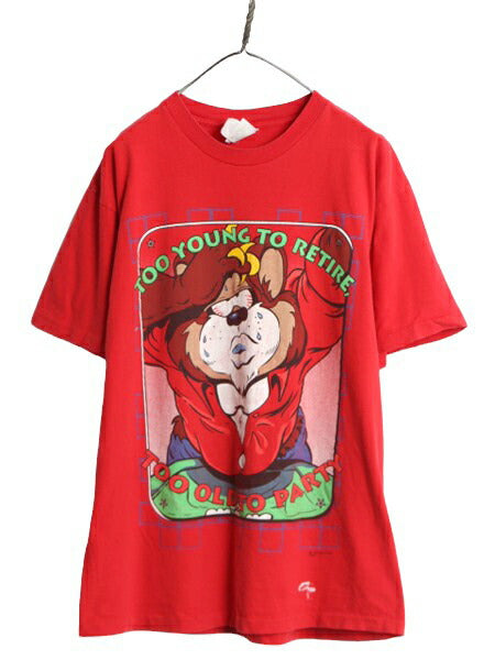 90s ワーナー タズマニアンデビル プリント 半袖 Tシャツ メンズ XL 程/ オールド キャラクター イラスト ヘビーウェイト 大きいサイズ 赤