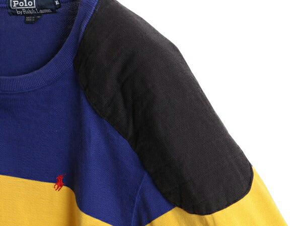 90s USA製 ポロ ラルフローレン ボーダー 長袖 Tシャツ メンズ XL / 古着 オールド ラガーシャツ 素材 ロンT 大きいサイズ ヘビーウェイト