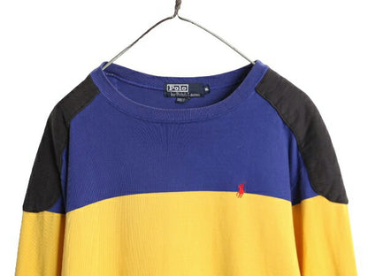 90s USA製 ポロ ラルフローレン ボーダー 長袖 Tシャツ メンズ XL / 古着 オールド ラガーシャツ 素材 ロンT 大きいサイズ ヘビーウェイト