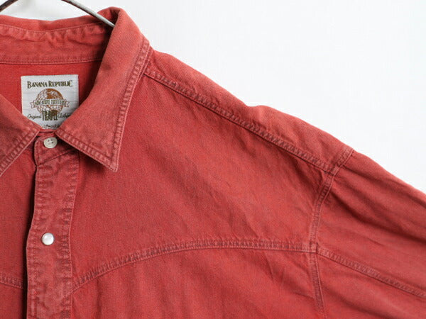 90s バナナリパブリック カラー デニム ウエスタン シャツ メンズ L / 古着 オールド BANANA REPUBLIC 長袖シャツ コットン ヘビーウェイト