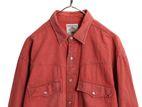 90s バナナリパブリック カラー デニム ウエスタン シャツ メンズ L / 古着 オールド BANANA REPUBLIC 長袖シャツ コットン ヘビーウェイト