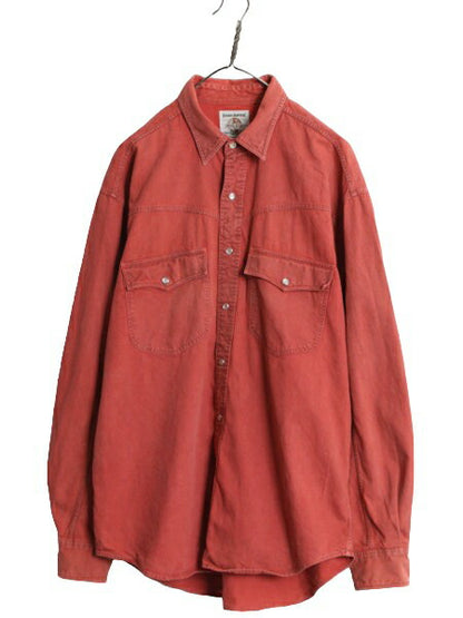 90s バナナリパブリック カラー デニム ウエスタン シャツ メンズ L / 古着 オールド BANANA REPUBLIC 長袖シャツ コットン ヘビーウェイト