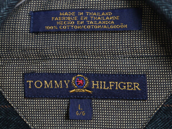 90s トミーヒルフィガー チェック フランネル シャツ メンズ L 90年代 オールド TOMMY HILFIGER 長袖シャツ ネルシャツ ヘリンボーン 厚手