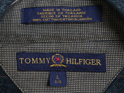 90s トミーヒルフィガー チェック フランネル シャツ メンズ L 90年代 オールド TOMMY HILFIGER 長袖シャツ ネルシャツ ヘリンボーン 厚手