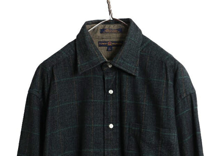 90s トミーヒルフィガー チェック フランネル シャツ メンズ L 90年代 オールド TOMMY HILFIGER 長袖シャツ ネルシャツ ヘリンボーン 厚手