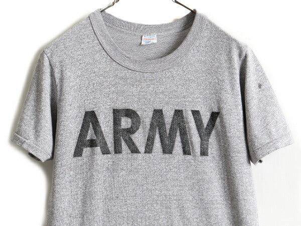 80s USA製 ■ チャンピオン ARMY プリント 半袖 Tシャツ ( メンズ M ) 古着 80年代 ビンテージ Champion アーミー ミリタリー 軍物 杢灰 灰