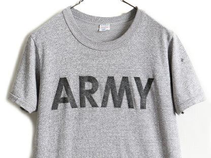 80s USA製 ■ チャンピオン ARMY プリント 半袖 Tシャツ ( メンズ M ) 古着 80年代 ビンテージ Champion アーミー ミリタリー 軍物 杢灰 灰