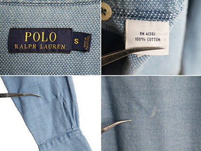 ポロ ラルフローレン 長袖 シャツ メンズ S / 古着 コットン 長袖シャツ ドレス ワイシャツ 無地 ワンポイント 刺し子 カジュアル ブルー