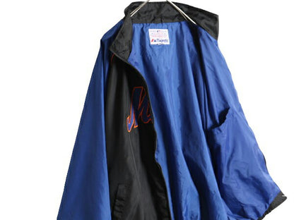 90s MLB オフィシャル マジェスティック メッツ ナイロン ジャケット メンズ XL オールド 大きいサイズ 黒 ウインドブレーカー ジャンパー