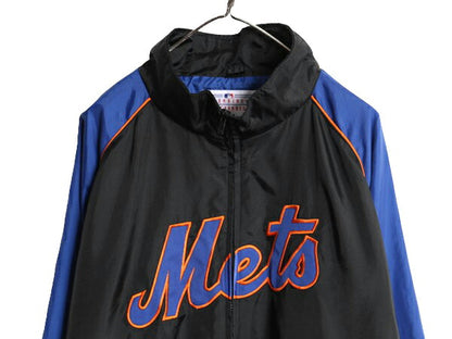 90s MLB オフィシャル マジェスティック メッツ ナイロン ジャケット メンズ XL オールド 大きいサイズ 黒 ウインドブレーカー ジャンパー